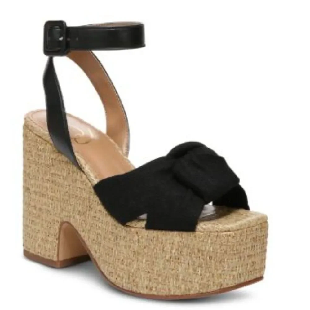 Sam Edelman Platform Heel Sandals 9.5 Festival Y2K Vacation Party Black Theresa_3